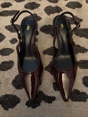 Zara Patent Pointed Slingback Pumps in Deep Burgundy